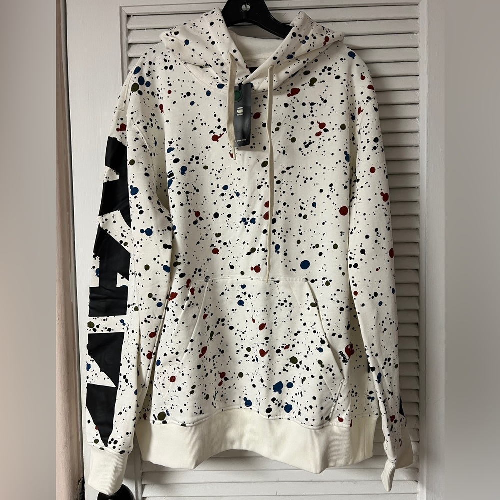 G-Star RAW Men's Milk Splatter Multi Spots Splatter French Terry Pullover Hoodie